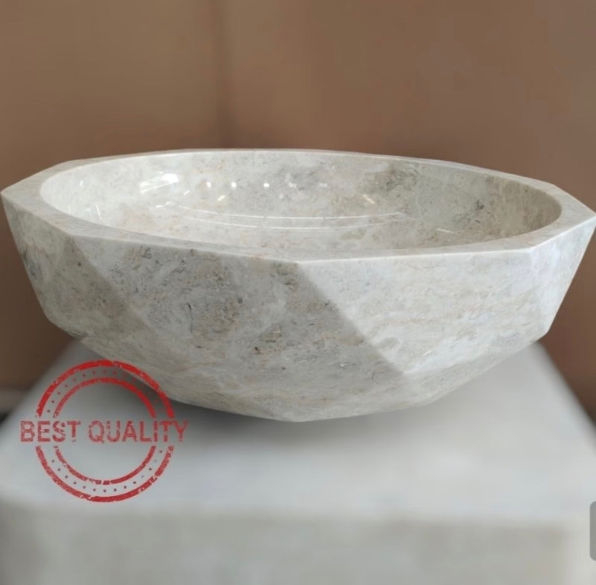 Cream Marble Vessel Sink  Oval Natural Stone Sink  Handmade Bathroom Vanity Marble Basin  Countertop Sink
