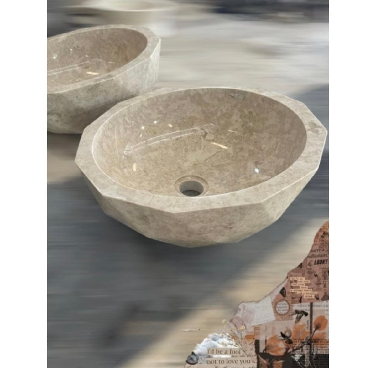 Cream Marble Vessel Sink  Oval Natural Stone Sink  Handmade Bathroom Vanity Marble Basin  Countertop Sink
