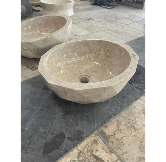 Cream Marble Vessel Sink  Oval Natural Stone Sink  Handmade Bathroom Vanity Marble Basin  Countertop Sink