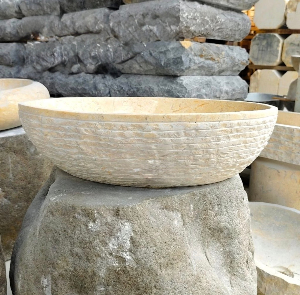 Oval Beige Marble Vessel Sink | Handmade Bathroom Vanity Marble Sink | Natural Stone Basin | Custom Countertop Sink