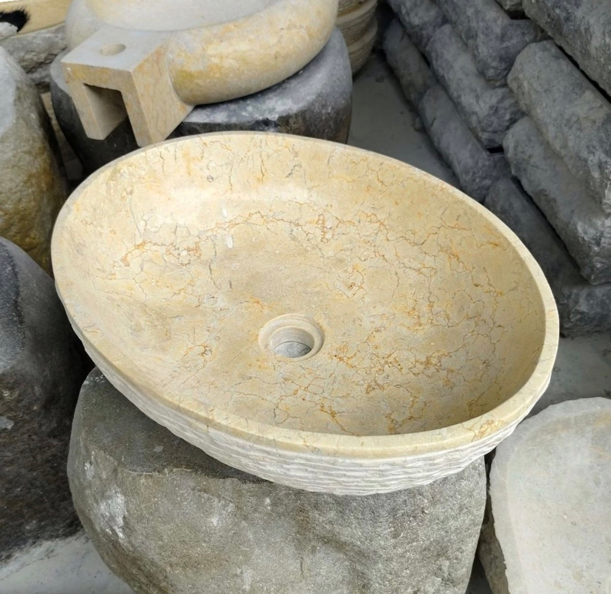 Oval Beige Marble Vessel Sink | Handmade Bathroom Vanity Marble Sink | Natural Stone Basin | Custom Countertop Sink