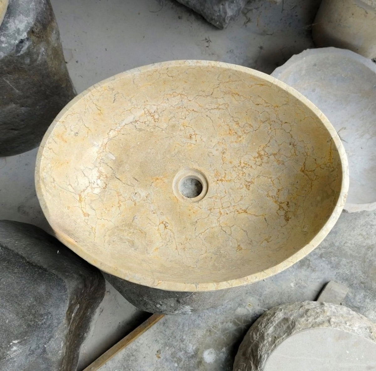 Oval Beige Marble Vessel Sink | Handmade Bathroom Vanity Marble Sink | Natural Stone Basin | Custom Countertop Sink