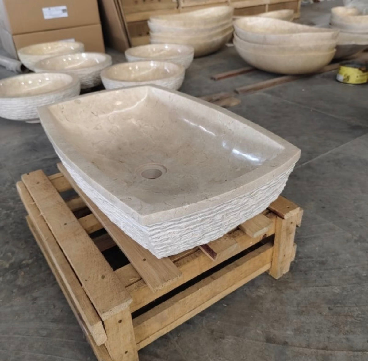 Beige Marble Vessel Sink | Modern Bathroom Vanity Marble Sink | Custom Handmade Natural Stone Basin | Rectangular Countertop Sink