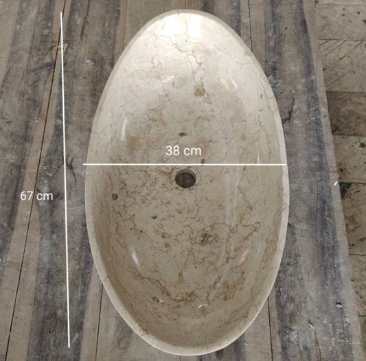 Beige Oval Vanity Marble Sink  Handmade Natural Stone Basin  Vessel Sinks for Modern Bathroom  Countertop Sink