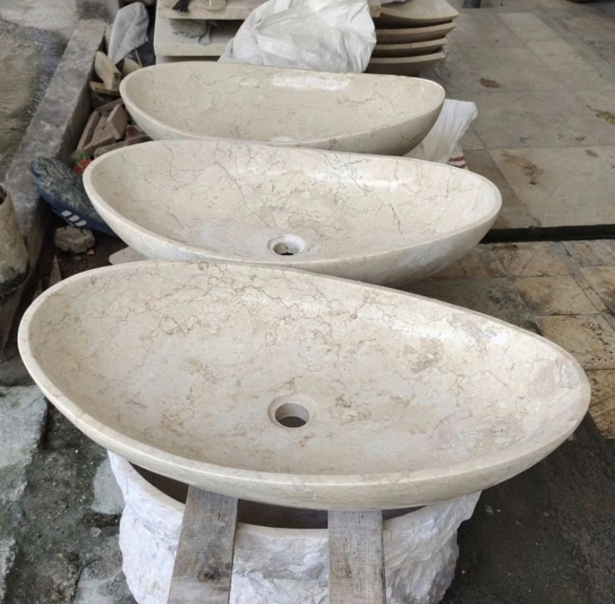 Beige Oval Vanity Marble Sink  Handmade Natural Stone Basin  Vessel Sinks for Modern Bathroom  Countertop Sink
