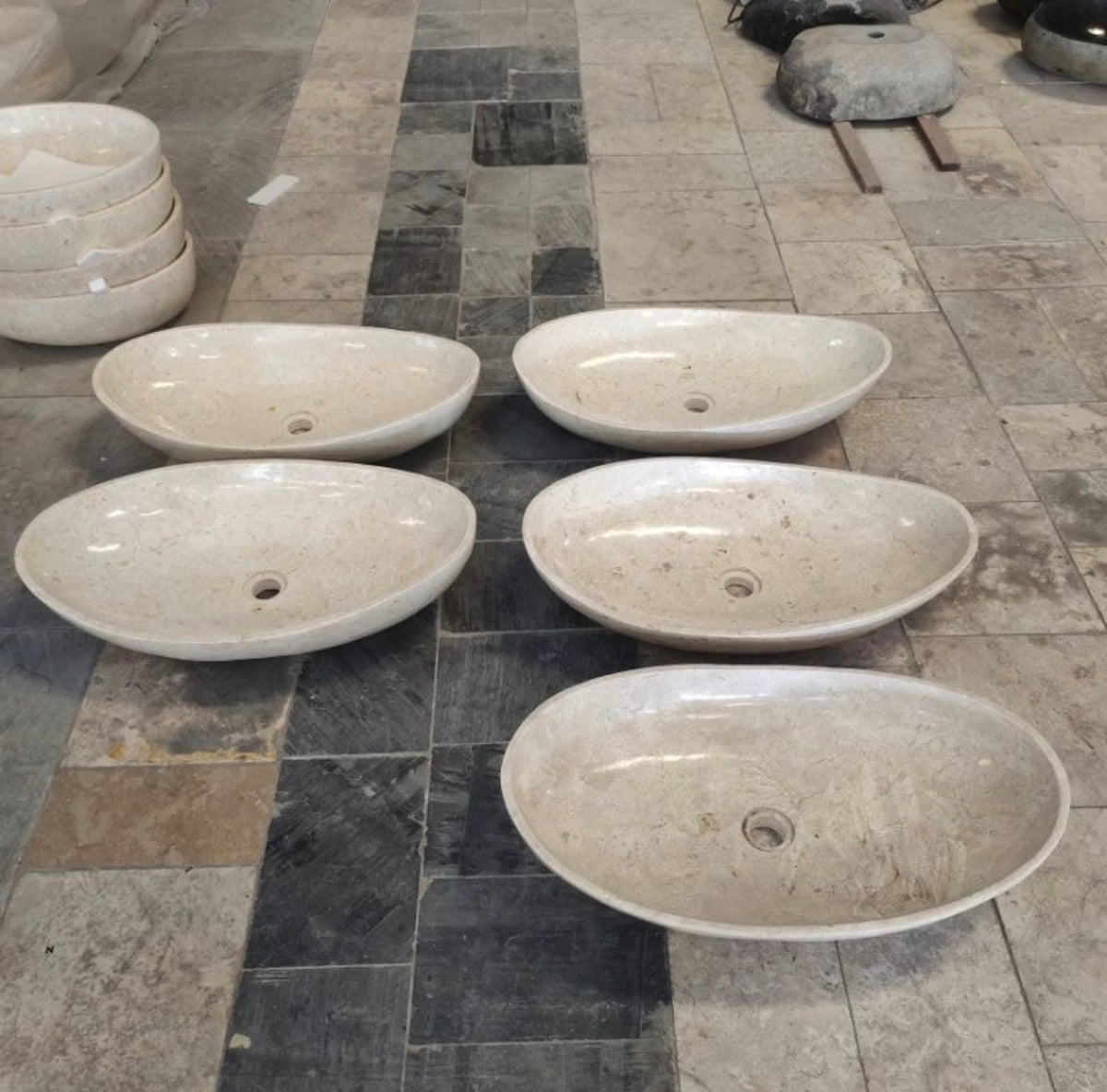 Beige Oval Vanity Marble Sink  Handmade Natural Stone Basin  Vessel Sinks for Modern Bathroom  Countertop Sink