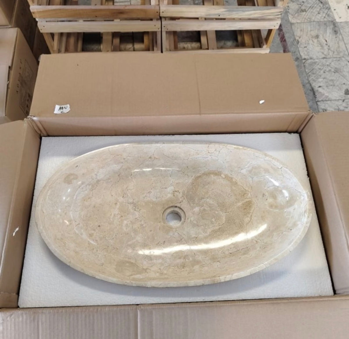 Beige Oval Vanity Marble Sink  Handmade Natural Stone Basin  Vessel Sinks for Modern Bathroom  Countertop Sink