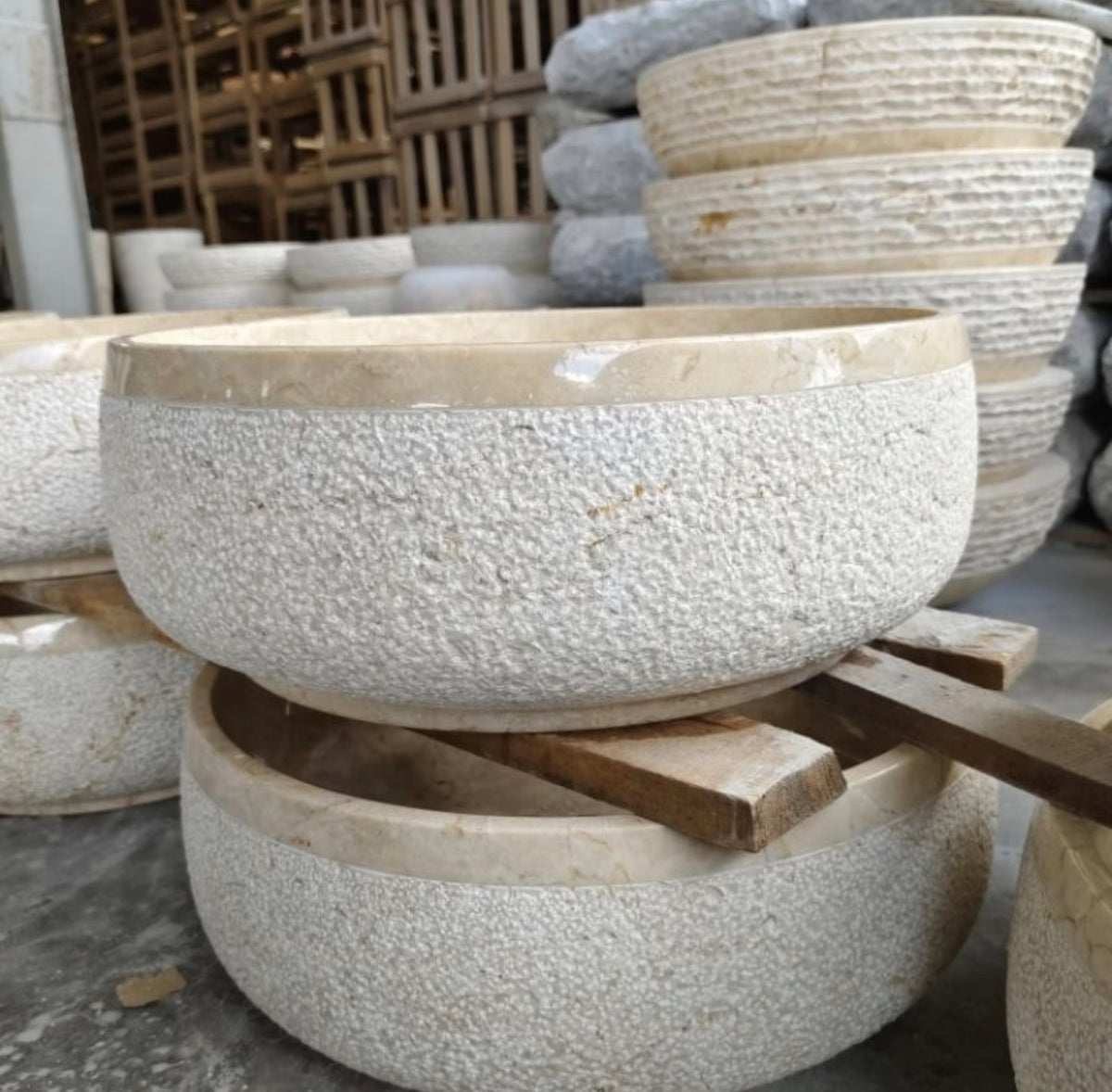 Round Beige Marble Vessel Sink  Bathroom Vanity Marble Sink  Handmade Natural Stone Basin  Countertop Sink