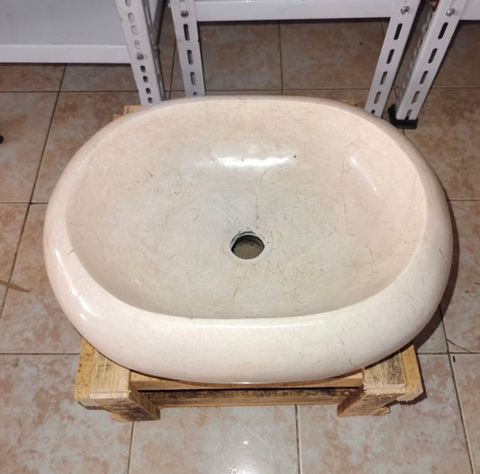Round Beige Marble Vessel Sink Custom Vanity Marble Sink Handmade Carved Stone Vanity Top Basin