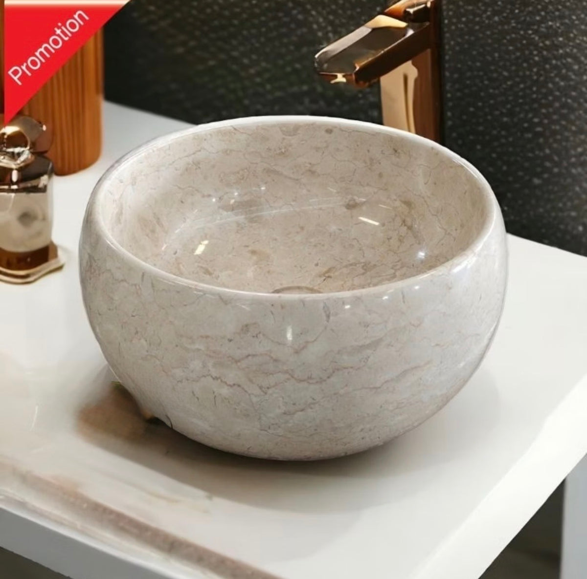 Round Vanity Marble Sink | Natural Stone Basin | Modern Hand Sink | Vessel Sinks for Luxury Bathroom