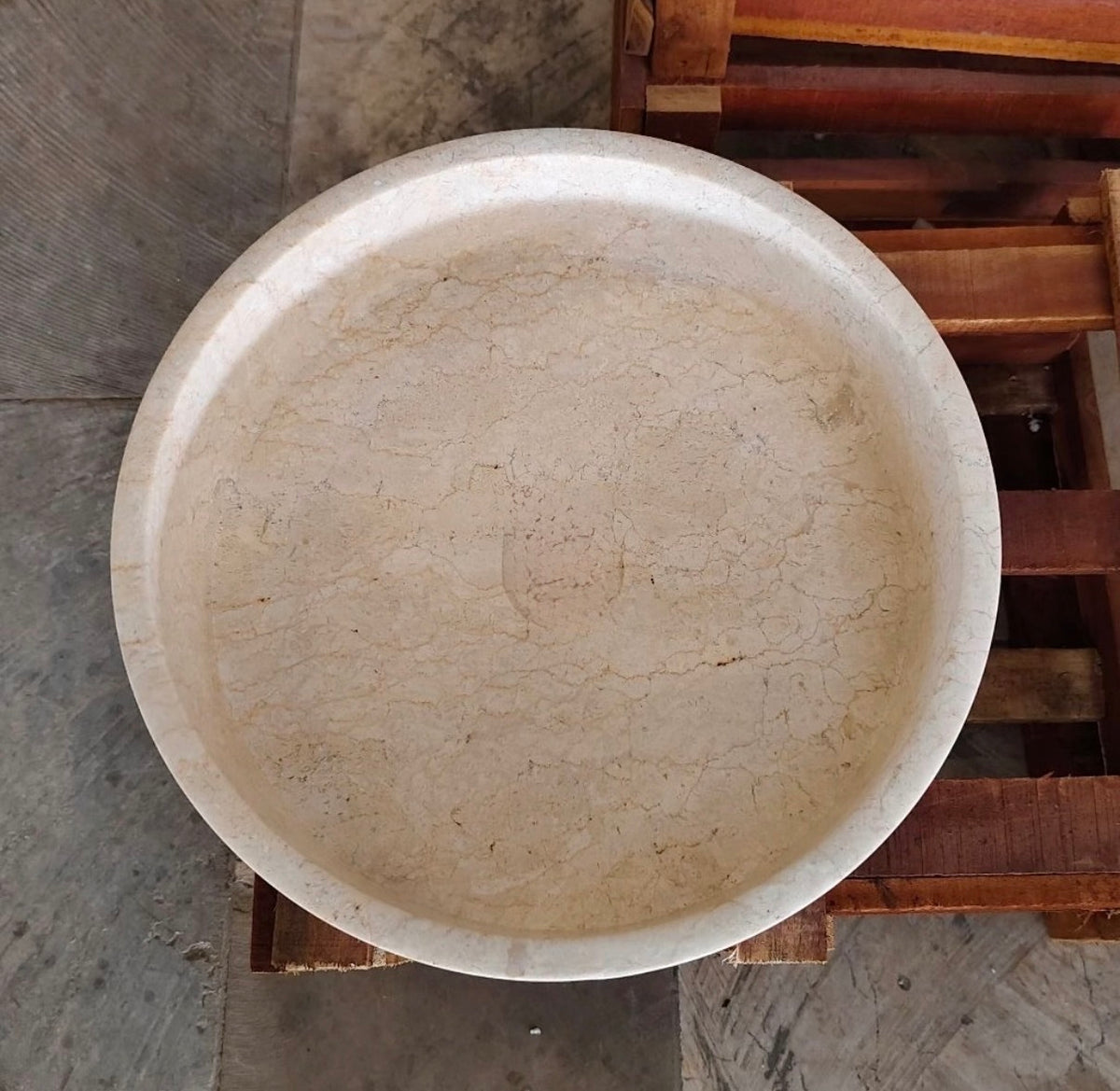 Round Beige Vanity Marble Sink | Handmade Natural Stone Basin | Custom Vanity Top Basin for Modern and Luxury Bathroom