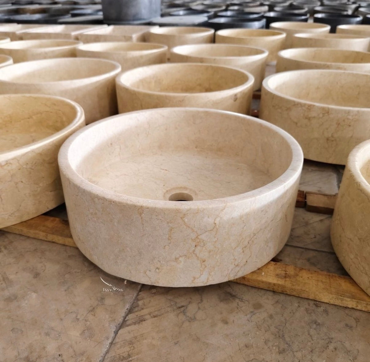 Round Beige Vanity Marble Sink | Handmade Natural Stone Basin | Custom Vanity Top Basin for Modern and Luxury Bathroom