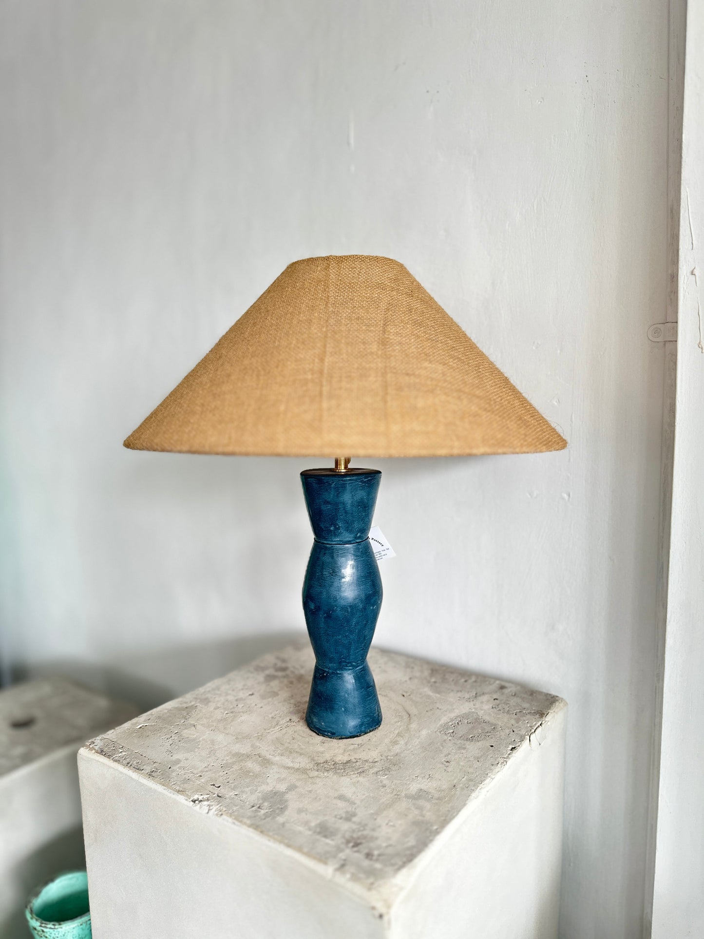Handmade Japandi Sculptural Ceramic Table Lamp | Wabi Sabi Terracotta Style Desk Light | Rustic Earthenware Bedside Lamp