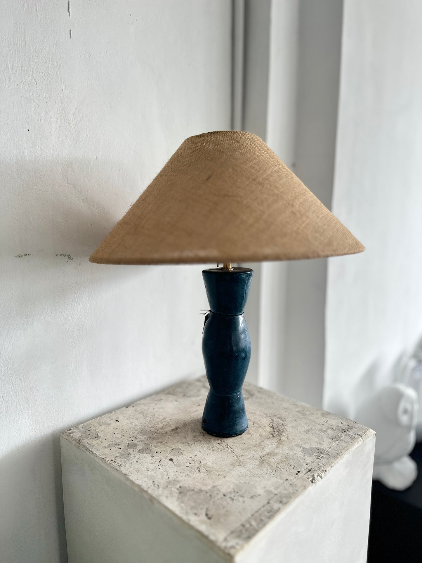 Handmade Japandi Sculptural Ceramic Table Lamp | Wabi Sabi Terracotta Style Desk Light | Rustic Earthenware Bedside Lamp