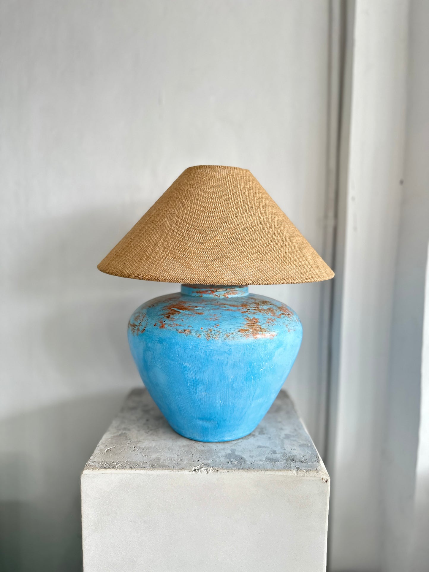 Handmade (Large) Coastal Blue Table Lamp | Wabi Sabi Nautical Terracotta Style Desk Lamp | Mediterranean Inspired Japandi Bohemian Lighting