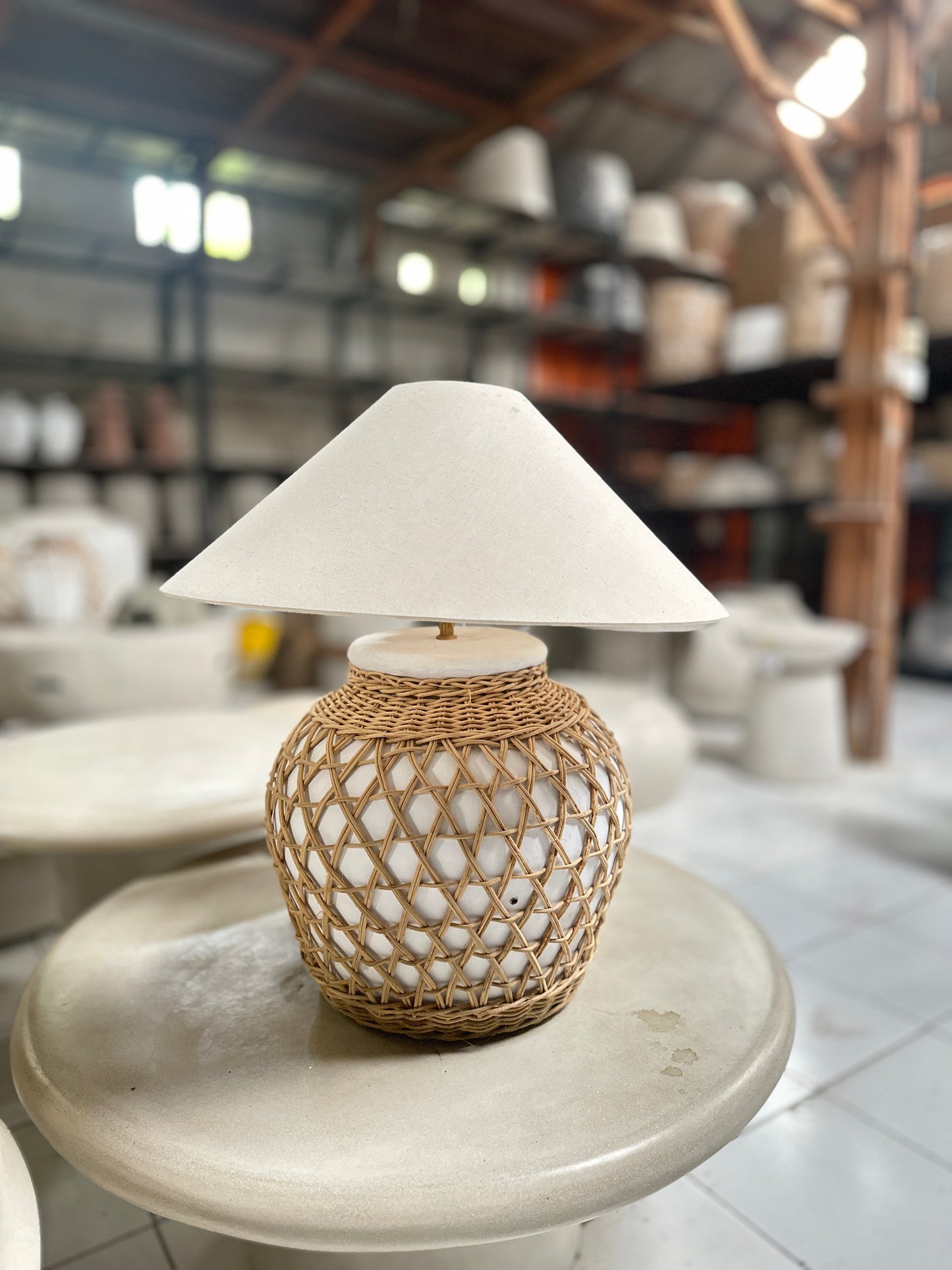 XL Terracotta Style Rattan Lampshade In Warm White - Handmade Coastal Boho Japandi Wabi Sabi Inspired Table Lamp/ Lamp Shade/ Bedside Lamps