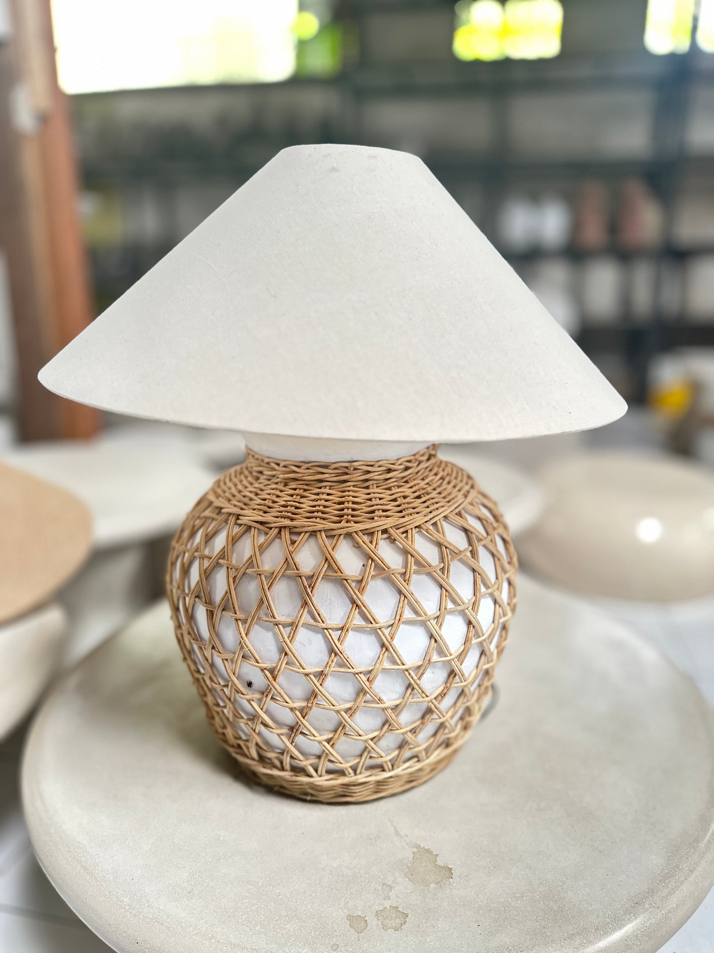 XL Terracotta Style Rattan Lampshade In Warm White - Handmade Coastal Boho Japandi Wabi Sabi Inspired Table Lamp/ Lamp Shade/ Bedside Lamps