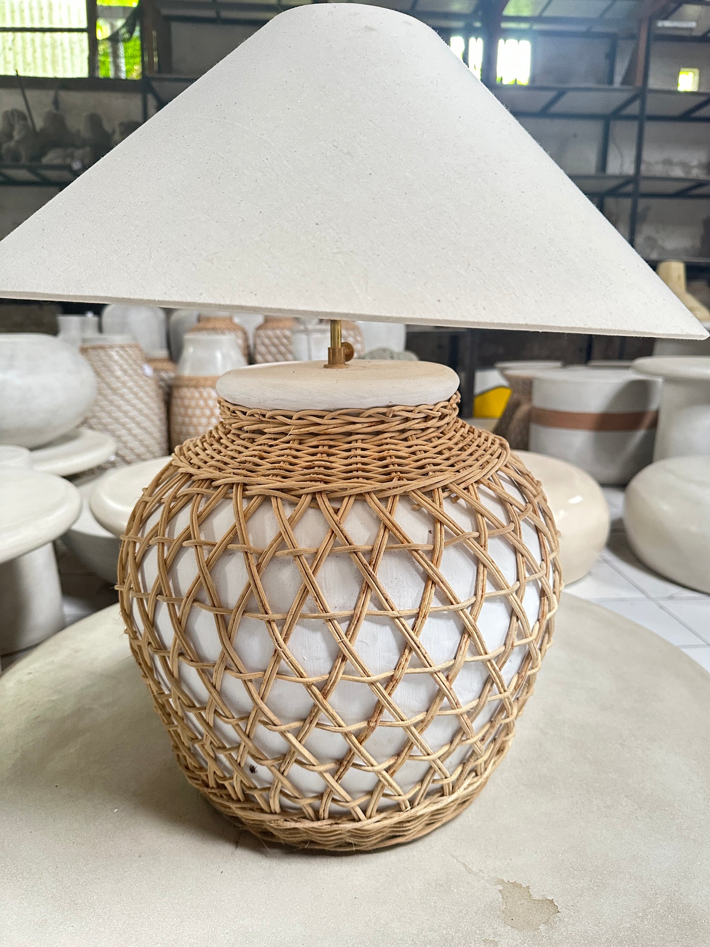 XL Terracotta Style Rattan Lampshade In Warm White - Handmade Coastal Boho Japandi Wabi Sabi Inspired Table Lamp/ Lamp Shade/ Bedside Lamps