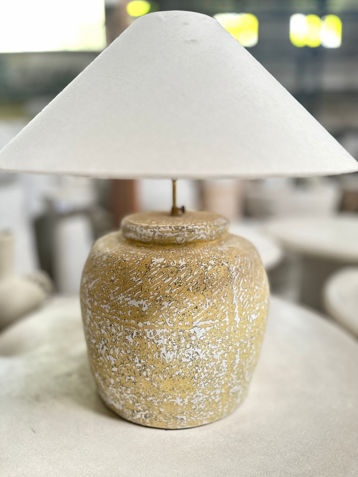 Handmade Large Organic Modern Desk Lamp in Yellow | Japandi Terracotta Style Bedside Table Lamps | Wabi Sabi Bohemian Light Shade