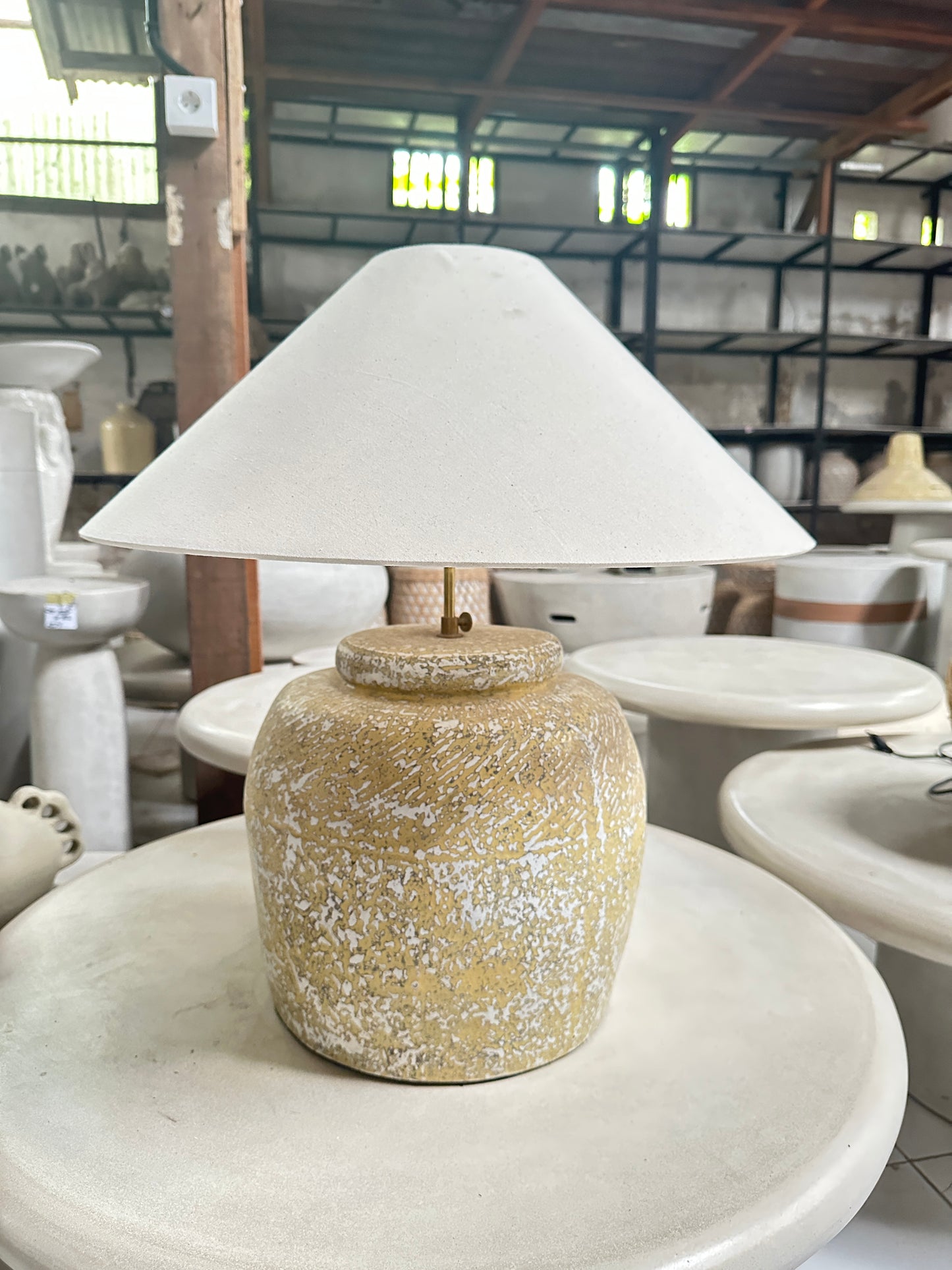 Handmade Large Organic Modern Desk Lamp in Yellow | Japandi Terracotta Style Bedside Table Lamps | Wabi Sabi Bohemian Light Shade