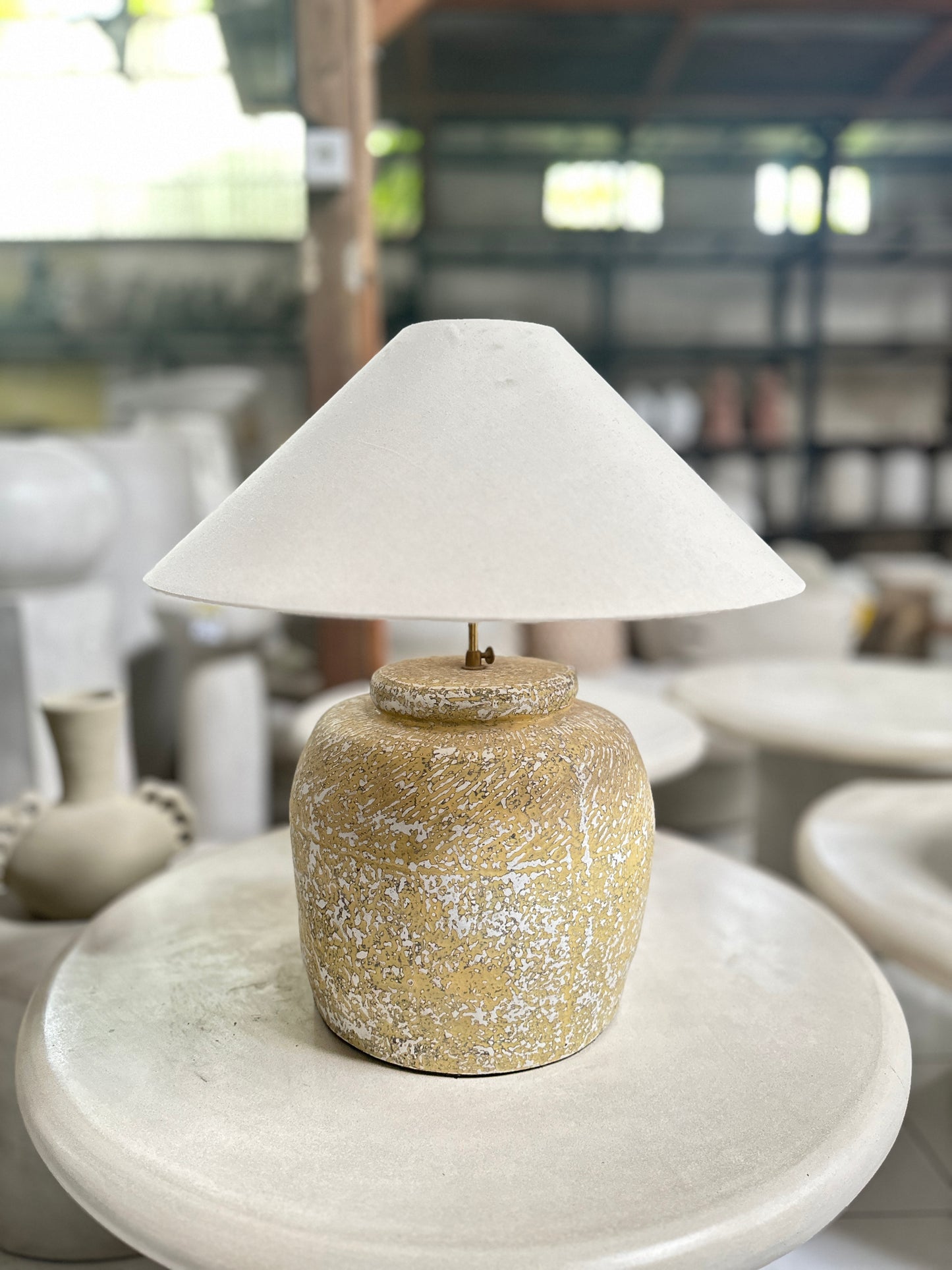 Handmade Large Organic Modern Desk Lamp in Yellow | Japandi Terracotta Style Bedside Table Lamps | Wabi Sabi Bohemian Light Shade