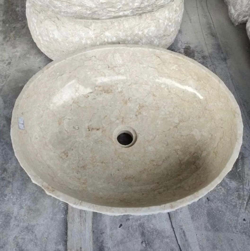 Oval Rustic Marble Sink Bowl - Luxury Travertine Vessel Basin for Modern, Minimalist, or Japandi Bathrooms
