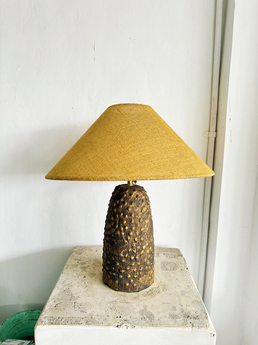 Wabi Sabi Terracotta Style Table Lamp | Earthenware Japandi Bedside Lamps for Living Room & Bedroom with Linen Lampshade