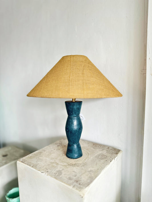 Handmade Japandi Sculptural Ceramic Table Lamp | Wabi Sabi Terracotta Style Desk Light | Rustic Earthenware Bedside Lamp